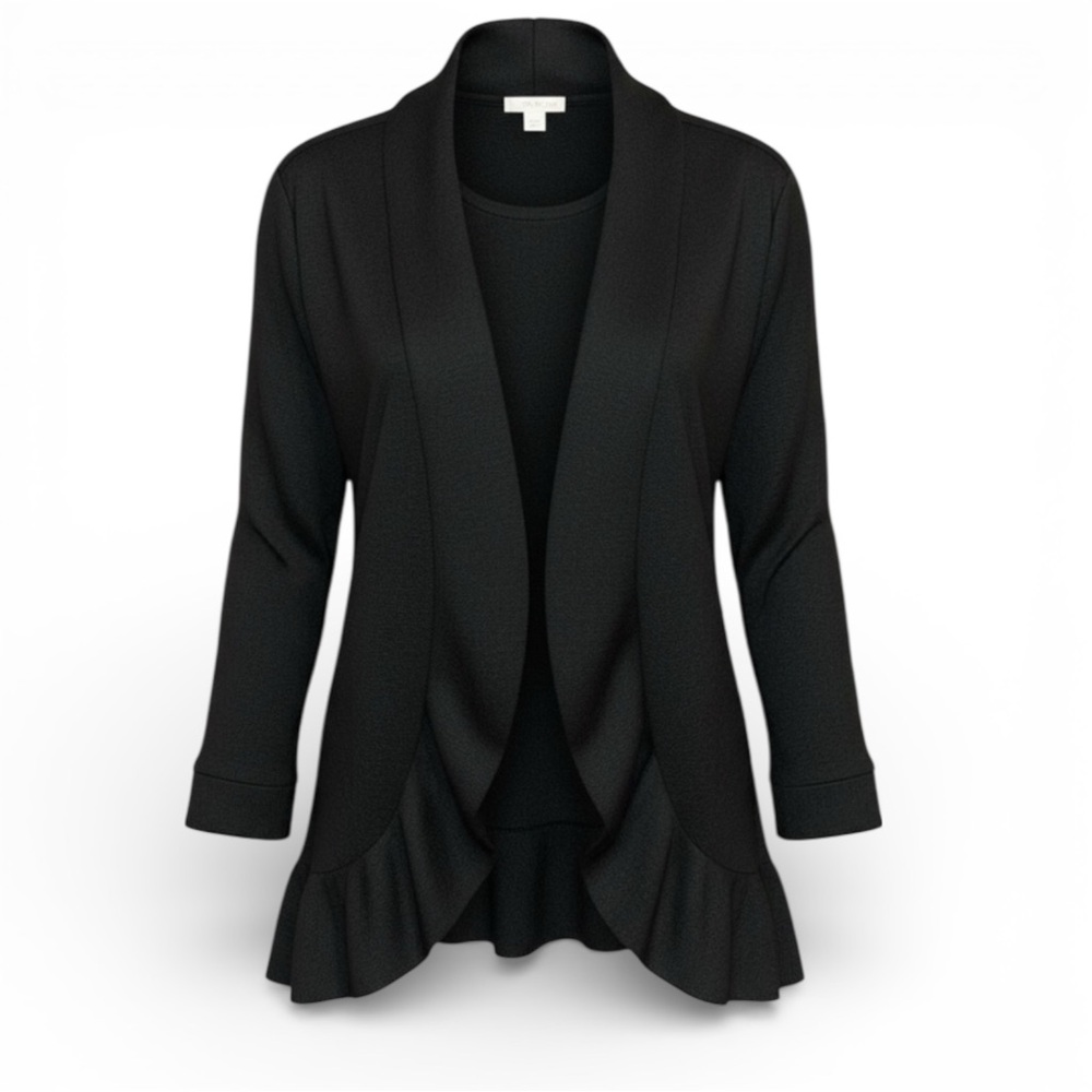 Black on Black Cocoon Knit One Pc Sweater Set Monochrome Tunic Ruffled Cardigan
